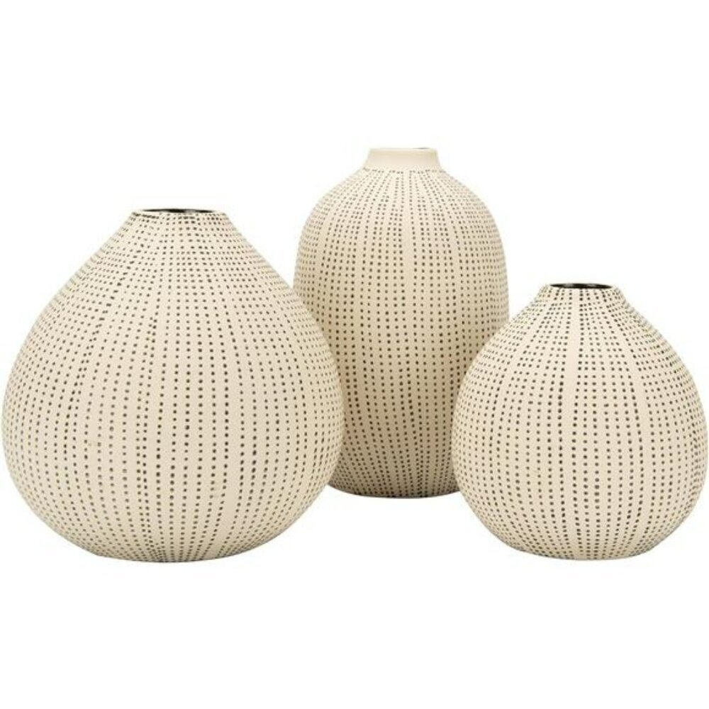 Set of 3 stoneware vases white black polka dot modern decorative home decor disp